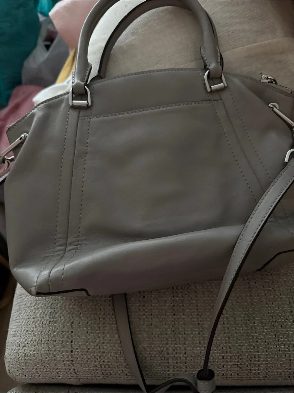 Michael Kors Gray Leather Satchel with Chain-Trim - Picture 2 of 9